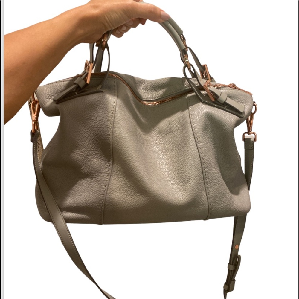 Ted Baker Ash Gray Medium/ Large Bag Handbag Genuine Leather Rose Gold Metal - Picture 3 of 16